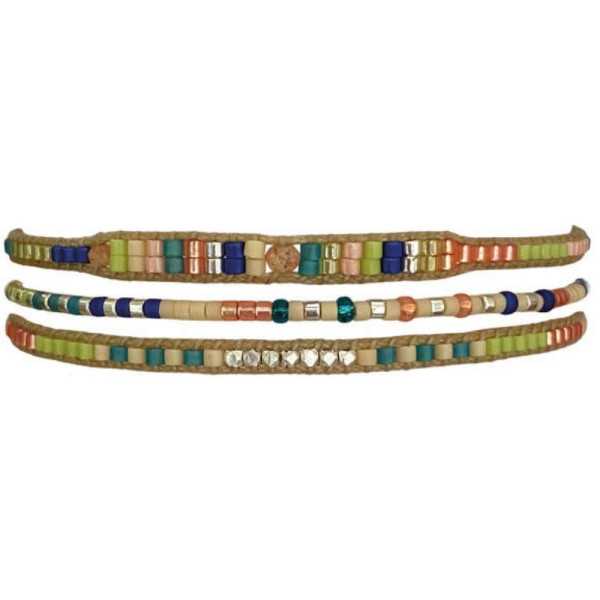 3 BRACELETS FAIT MAIN PIERRE DE SOLEIL PÊCHE ET PERLES DE VERRE