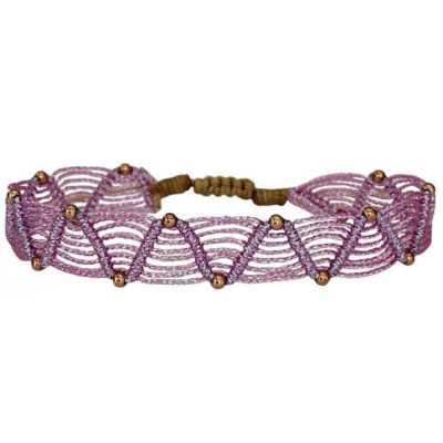 BRACELET WEB FAIT MAIN AVEC PERLE REMPLIE EN OR ROSE 14K