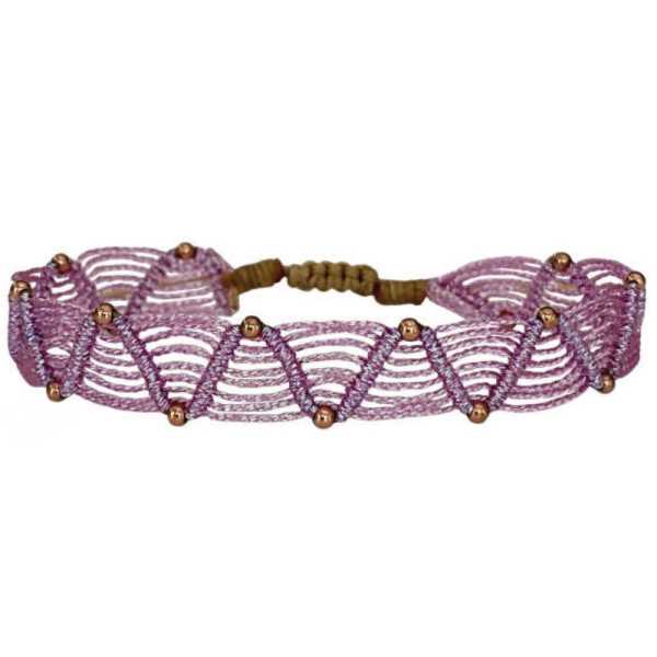 BRACELET WEB FAIT MAIN AVEC PERLE REMPLIE EN OR ROSE 14K