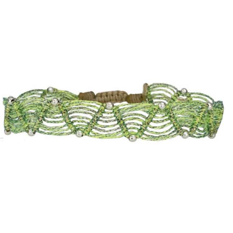 BRACELET WEB FAIT MAIN METAL VERT AVEC PERLE REMPLIE EN ARGENT