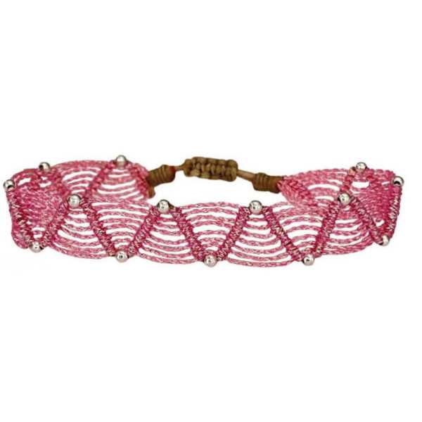 BRACELET WEB FAIT MAIN METAL ROSE AVEC PERLE REMPLIE EN ARGENT