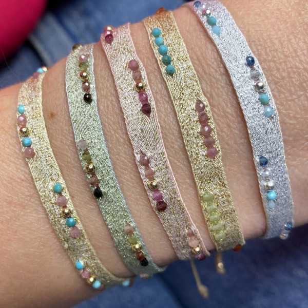 BRACELET IRIS PIERRES SEMI-PRECIEUSE ET PERLES OR 14K