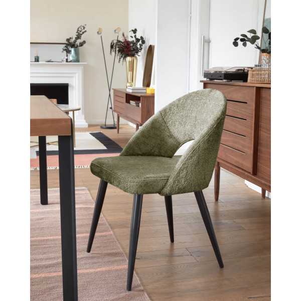CHAISE MAEL EN CHENILLE VERTE ET...