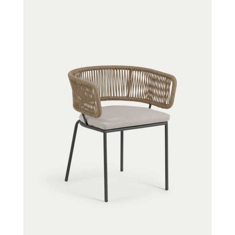 NADIN BEIGE ROPE CHAIR BROWN STEEL LEGS