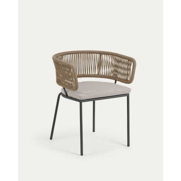 NADIN BEIGE ROPE CHAIR BROWN STEEL LEGS