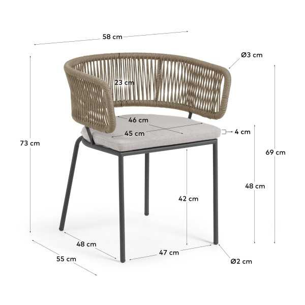 NADIN BEIGE ROPE CHAIR BROWN STEEL LEGS