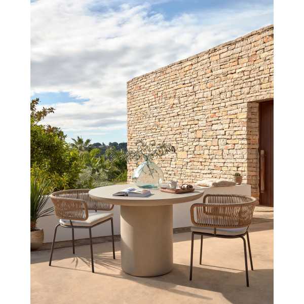 NADIN BEIGE ROPE CHAIR BROWN STEEL LEGS
