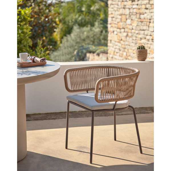 NADIN BEIGE ROPE CHAIR BROWN STEEL LEGS
