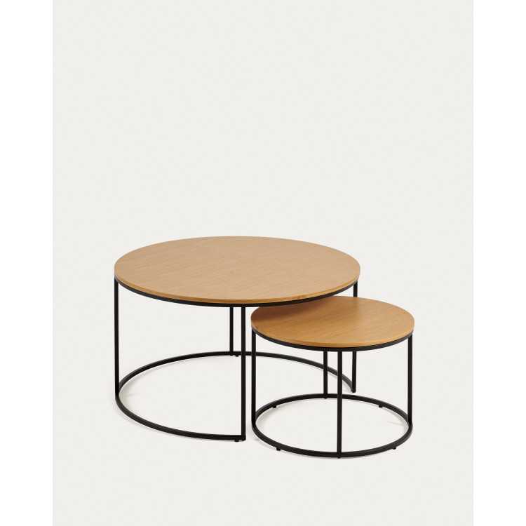 SET OF 2 YOANA SIDE TABLES Ø 80 CM/Ø 50 CM OAK AND BLACK METAL