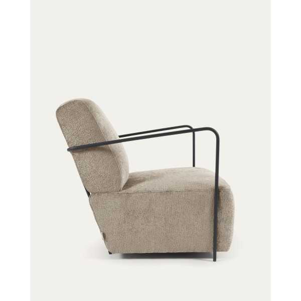 GAMER ARMCHAIR IN BEIGE CHENILLE AND BLACK PAINTED METAL