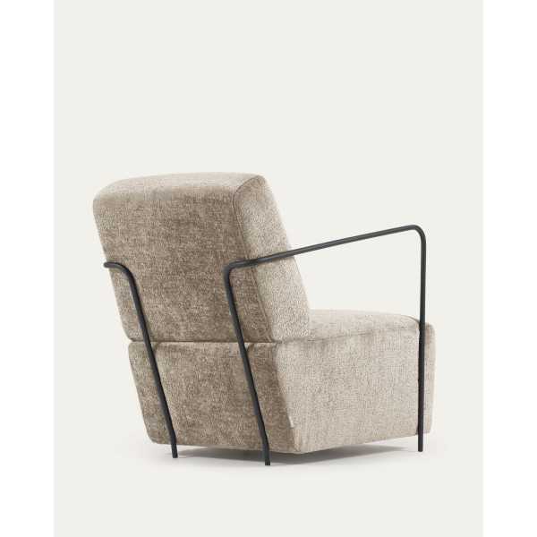 GAMER ARMCHAIR IN BEIGE CHENILLE AND BLACK PAINTED METAL