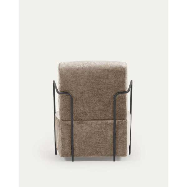 FAUTEUIL GAMER EN CHENILLE BEIGE ET METAL PEINT NOIR