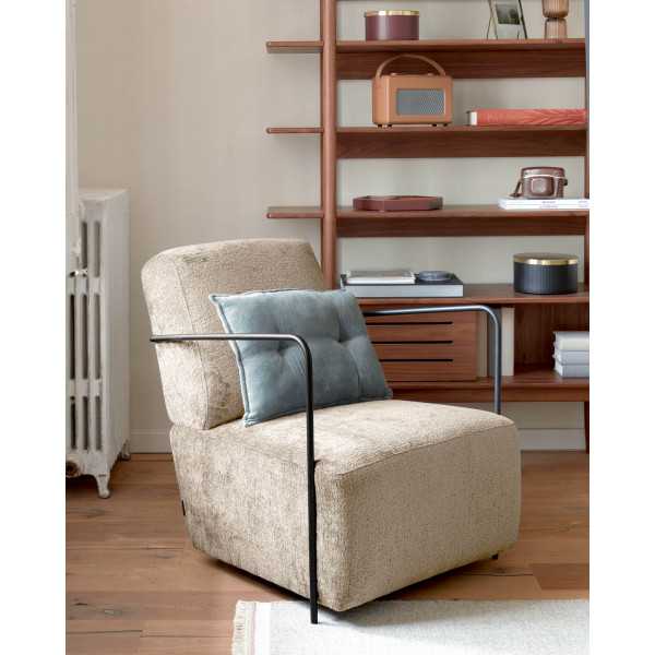 FAUTEUIL GAMER EN CHENILLE BEIGE ET METAL PEINT NOIR