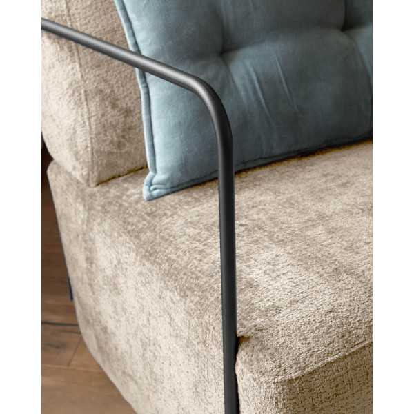 FAUTEUIL GAMER EN CHENILLE BEIGE ET METAL PEINT NOIR