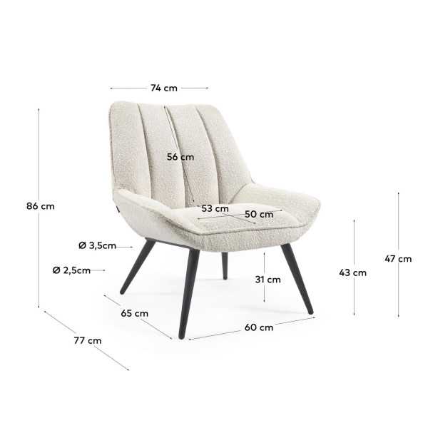 MARLINA BOUCLETTE WHITE ARMCHAIR WITH...