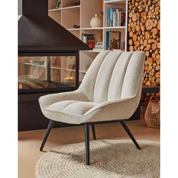 MARLINA BOUCLETTE WHITE ARMCHAIR WITH...