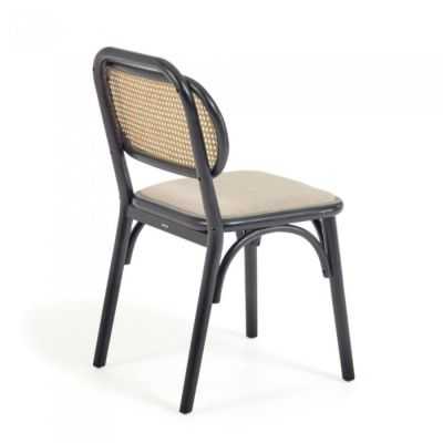 CHAISE DORIANE EN BOIS D'ORME LAQUE NOIR SIEGE TISSU 2