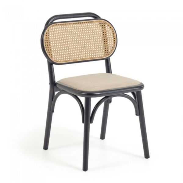 CHAISE DORIANE EN BOIS D'ORME LAQUE NOIR SIEGE TISSU