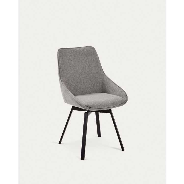 CHAISE PIVOTANTE JENNA GRIS CLAIR ET PIEDS EN ACIER NOIR