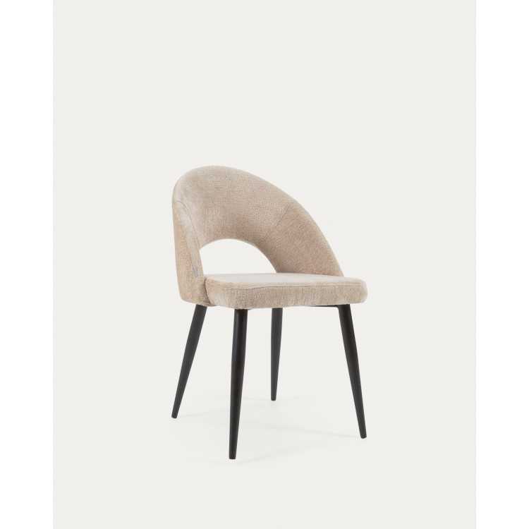 MAEL CHAIR IN BEIGE CHENILLE AND BLACK PAINTED STEEL LEGS