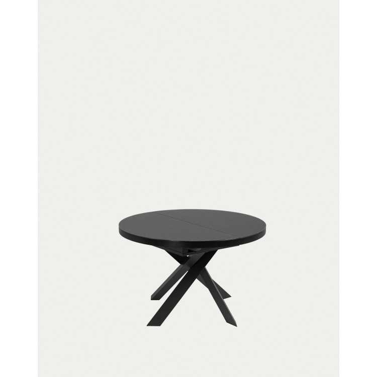 VASHTI EXTENDABLE ROUND TABLE IN GLASS AND STEEL LEGS WITH BLACK FINISH