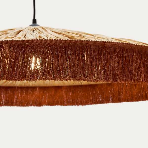 PLAFONNIER POLLENSA 75CM RAPHIA NATURELLE ET FRANGES TERRACOTTA