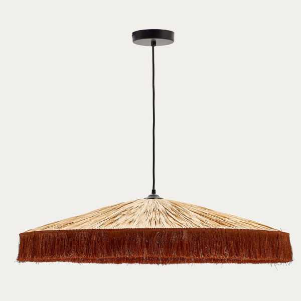 PLAFONNIER POLLENSA 75CM RAPHIA NATURELLE ET FRANGES TERRACOTTA