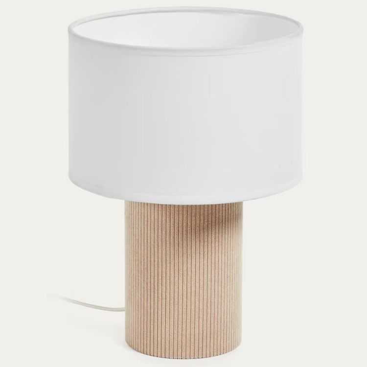 LAMPE DE TABLE BIANELLA EN VELOURS C OTELE BEIGE