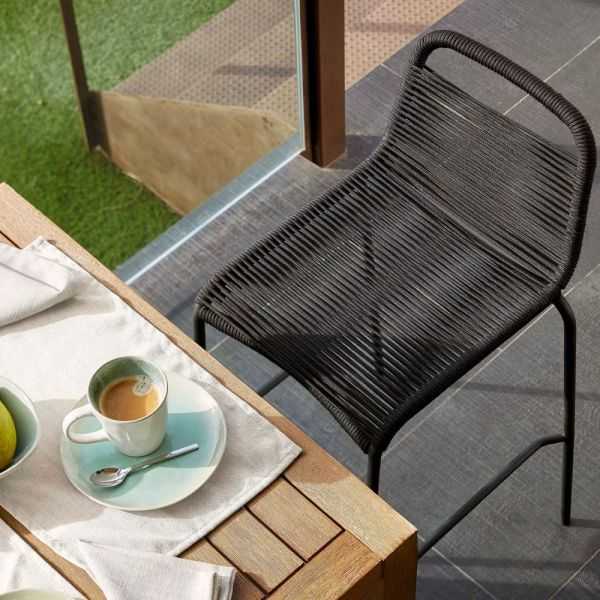 TABOURET LAMBTON EN CORDE MARRON ET ACIER FINITION NOIRE HAUTEUR 74 C