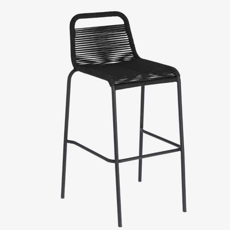 TABOURET LAMBTON EN CORDE MARRON ET ACIER FINITION NOIRE HAUTEUR 74 C