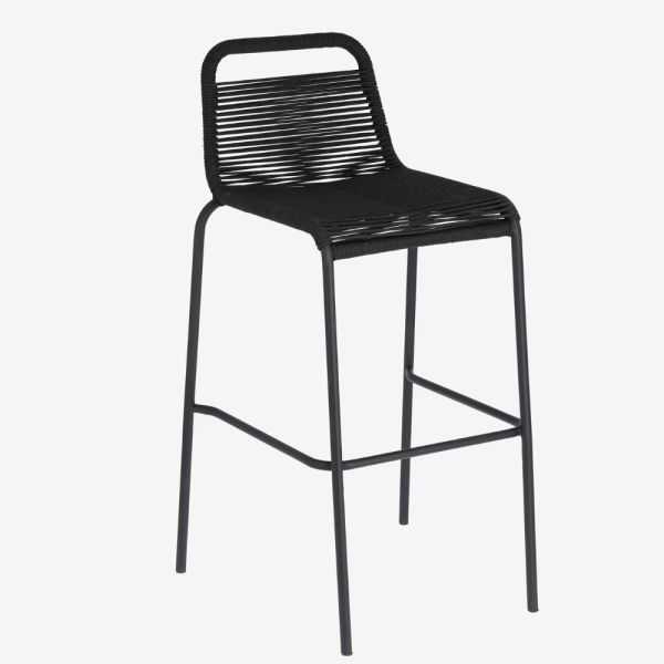 TABOURET LAMBTON EN CORDE MARRON ET ACIER FINITION NOIRE HAUTEUR 74 C