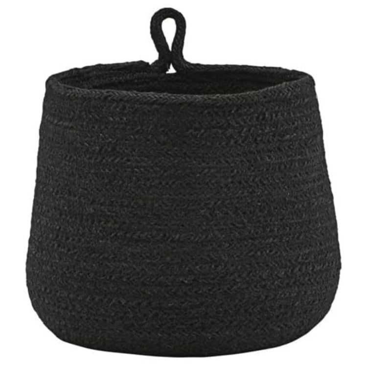 CESTA DE ARMAZENAMENTO PENDURADA EM JUTA PRETA