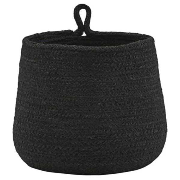 CESTA DE ARMAZENAMENTO PENDURADA EM JUTA PRETA