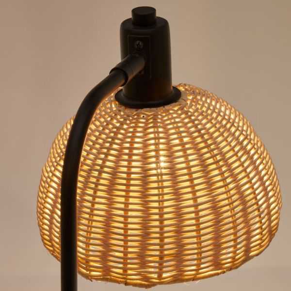 LAMPE DE TABLE DAMILA EN METAL NOIR ET ROTIN