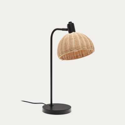 LAMPE DE TABLE DAMILA EN METAL NOIR ET ROTIN