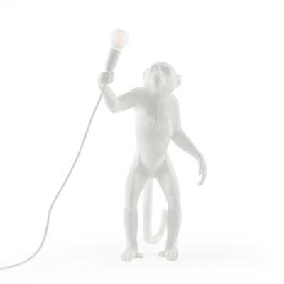 LAMPE DE TABLE SINGE DEBOUT RESINE BLANC