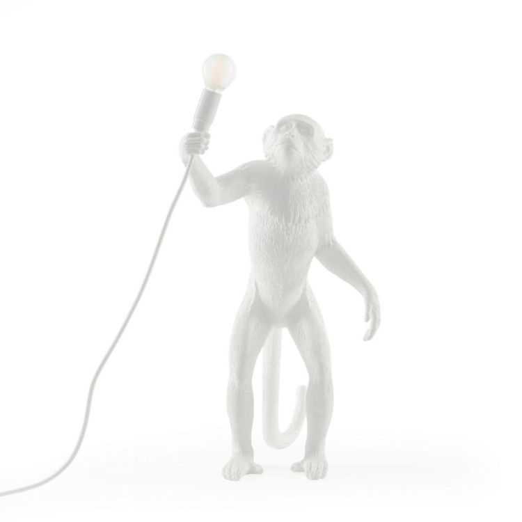 LAMPE DE TABLE SINGE DEBOUT RESINE BLANC