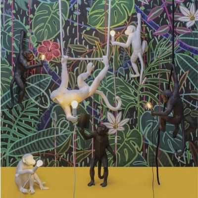 LAMPE DE TABLE SINGE DEBOUT RESINE NOIR 2