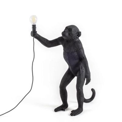 BLACK RESIN STANDING MONKEY TABLE LAMP