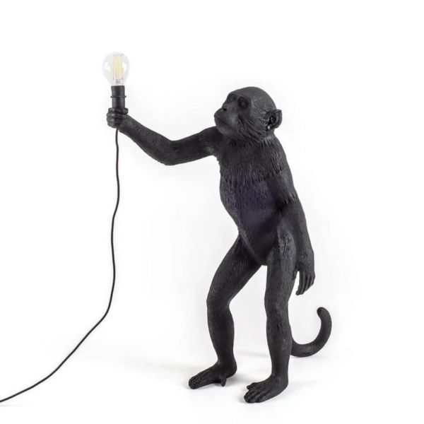 LAMPE DE TABLE SINGE DEBOUT RESINE NOIR
