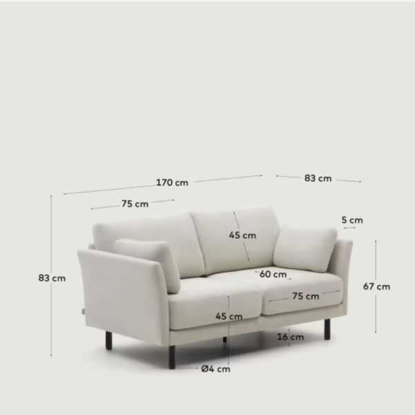 CANAPE GILMA 2 PLACES 170 CM CHENILLE PIEDS NOIR