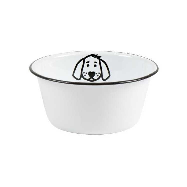 DOG BOWL WHITE ENAMEL 17 CM