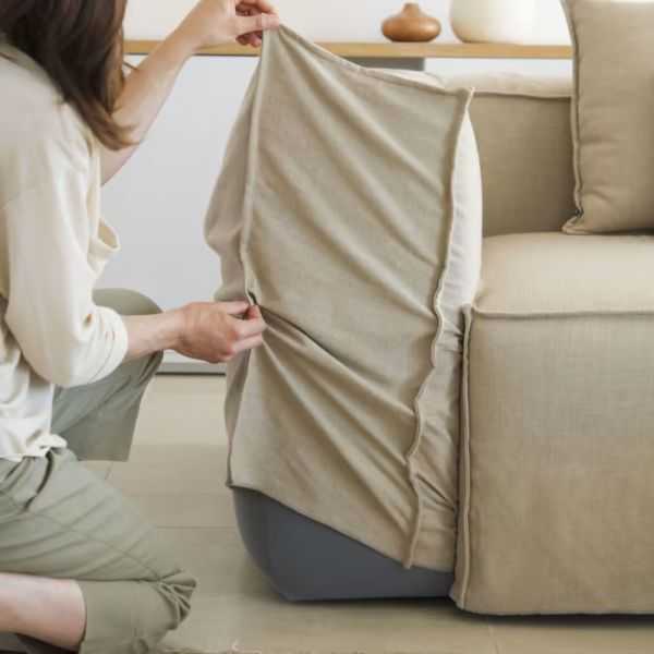 CANAPE DEHOUSSABLE BLOK 3 PLACES240 CM EN LIN BEIGE