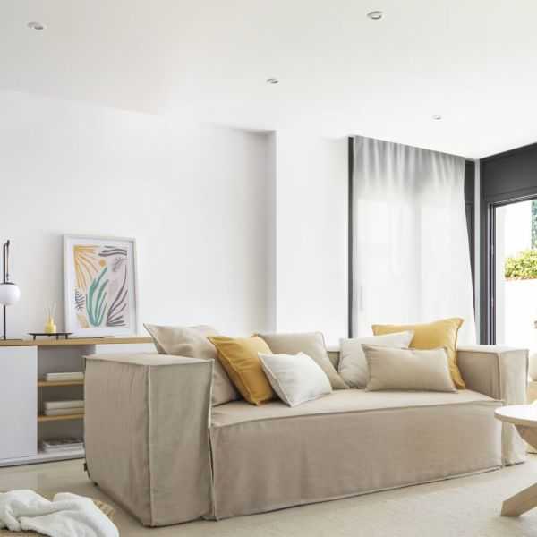 CANAPE DEHOUSSABLE BLOK 3 PLACES240 CM EN LIN BEIGE
