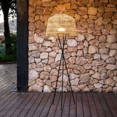 LAMPADAIRE AMALFI 145 EN PAILLE OSIER AVEC BATTERIE NOIR 2