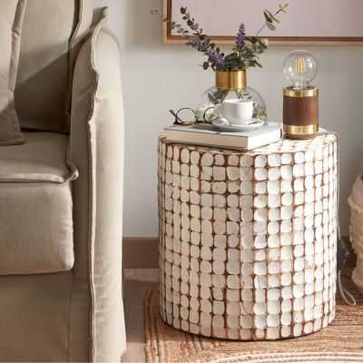 TABLE D'APPOINT NECOCO EN BOIS DE MANGUIER MASSIF ET COQUES DE NOIX D 2