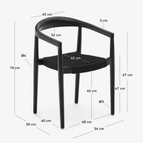 CHAISE YDALIA EMPILABLE TECK MASSIF NOIR ET CORDE NOIR