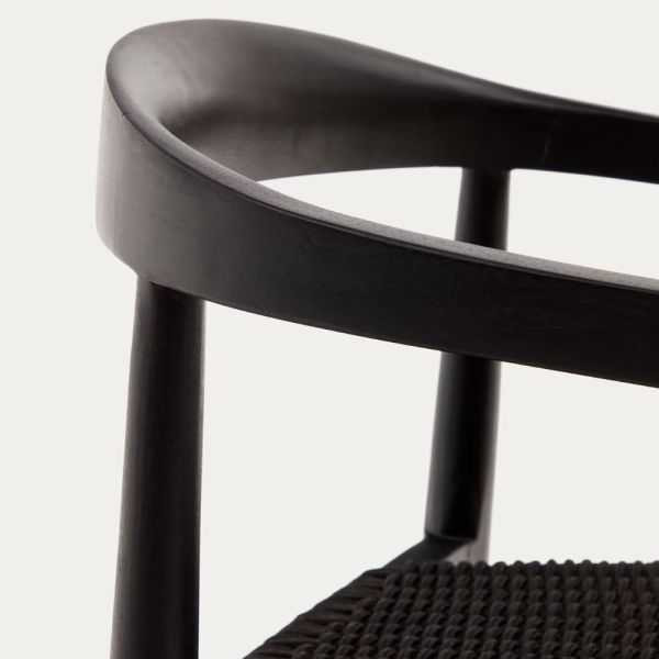 CHAISE YDALIA EMPILABLE TECK MASSIF NOIR ET CORDE NOIR
