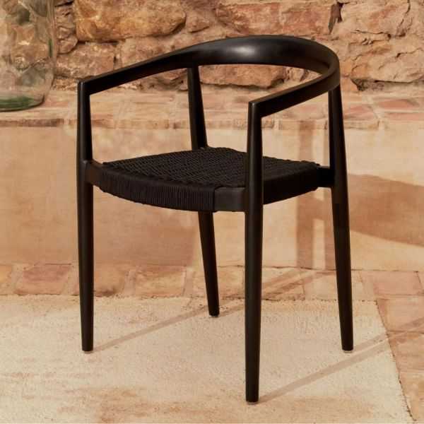 CHAISE YDALIA EMPILABLE TECK MASSIF NOIR ET CORDE NOIR