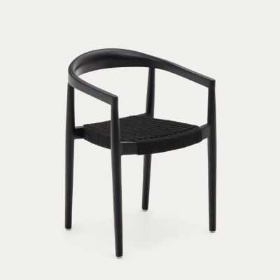 CHAISE YDALIA EMPILABLE TECK MASSIF NOIR ET CORDE NOIR